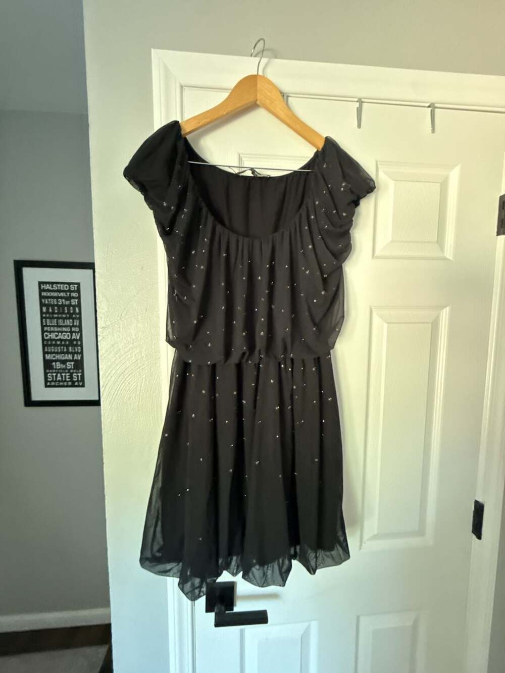 Love Moschino Black Embellished Chiffon Overlay Mini Dress